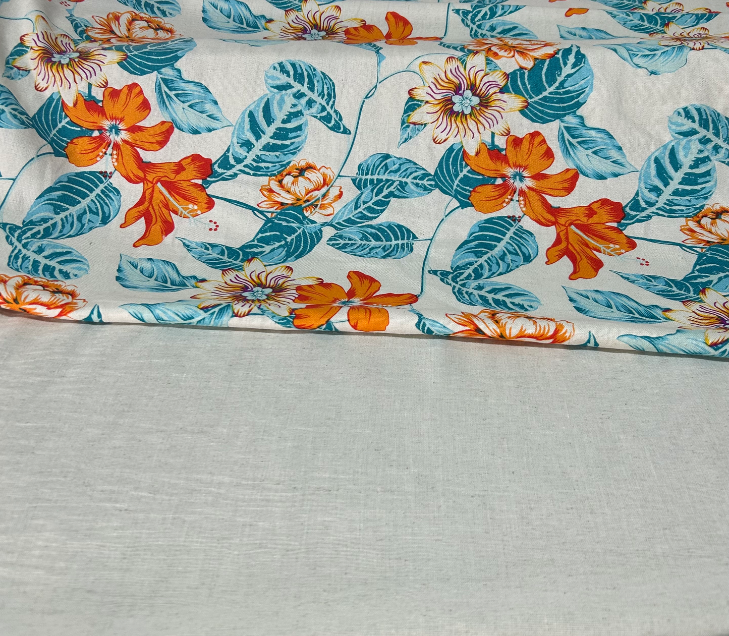 Linen Viscose - Orange/Turquoise