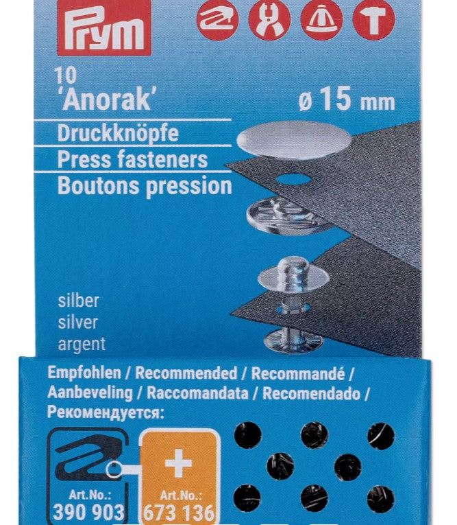 Prym Anorak Fasteners - refill 15mm silver
