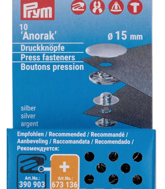 Prym Anorak Fasteners - refill 15mm silver