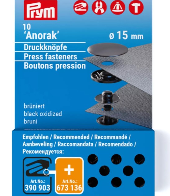 Prym Anorak Fasteners - refill 15mm black oxidized