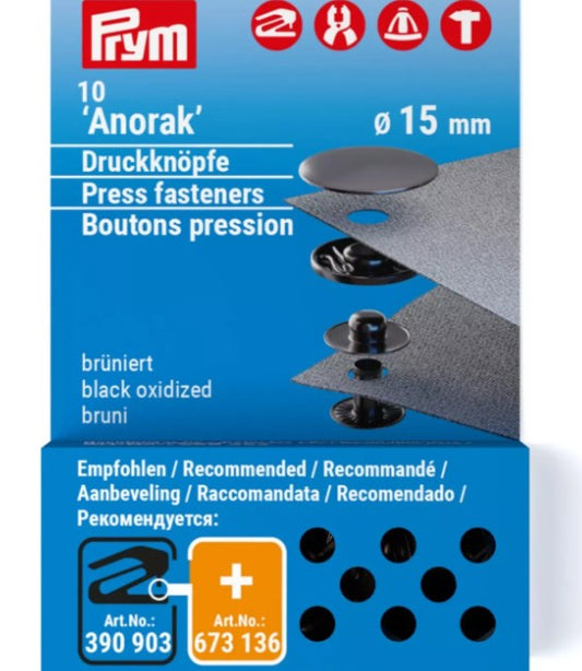 Prym Anorak Fasteners - refill 15mm black oxidized