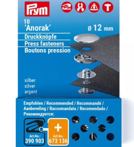 Prym Anorak Fasteners - refill pack 12mm silver
