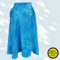 Blue skirt digital patten with button details on a light gray background