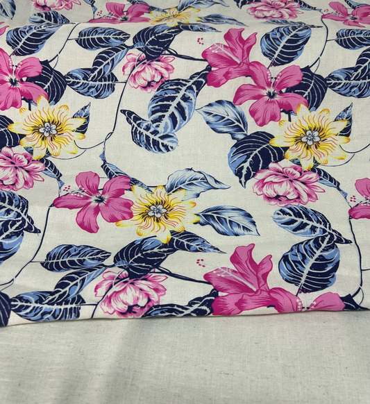 Linen Viscose Print  - Pink/Blue