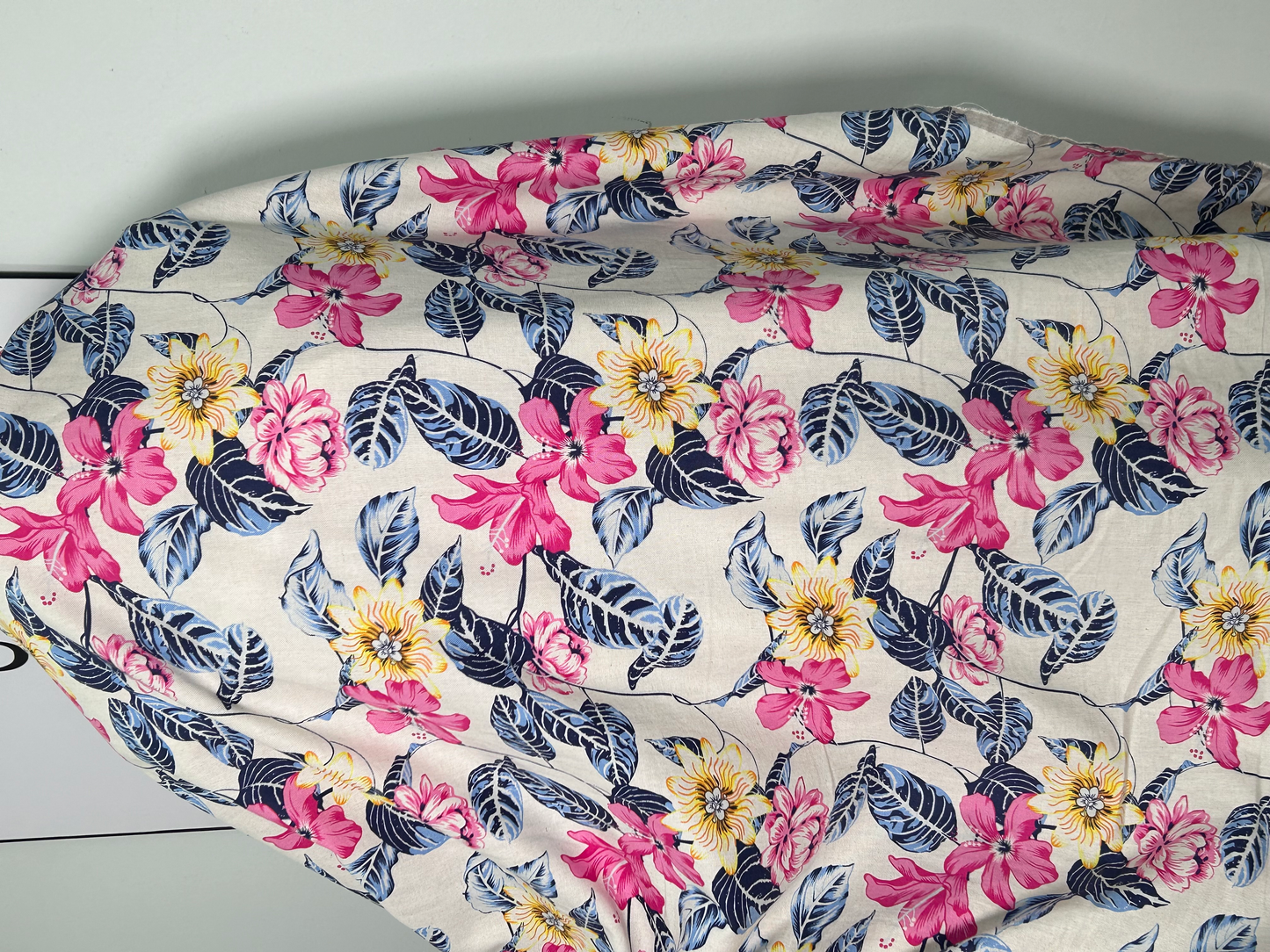 Linen Viscose Print  - Pink/Blue