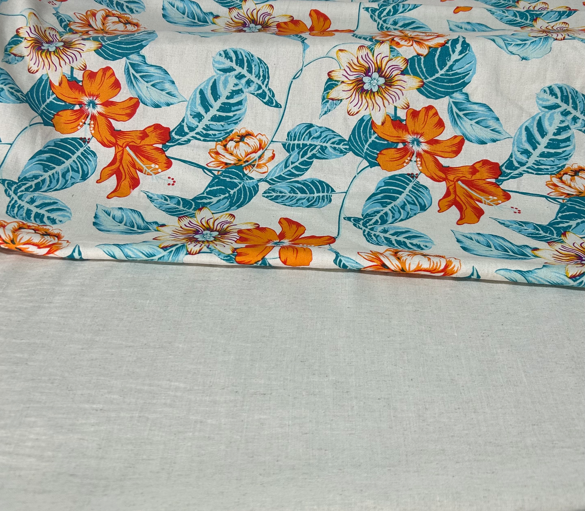 Linen Viscose - Orange/Turquoise