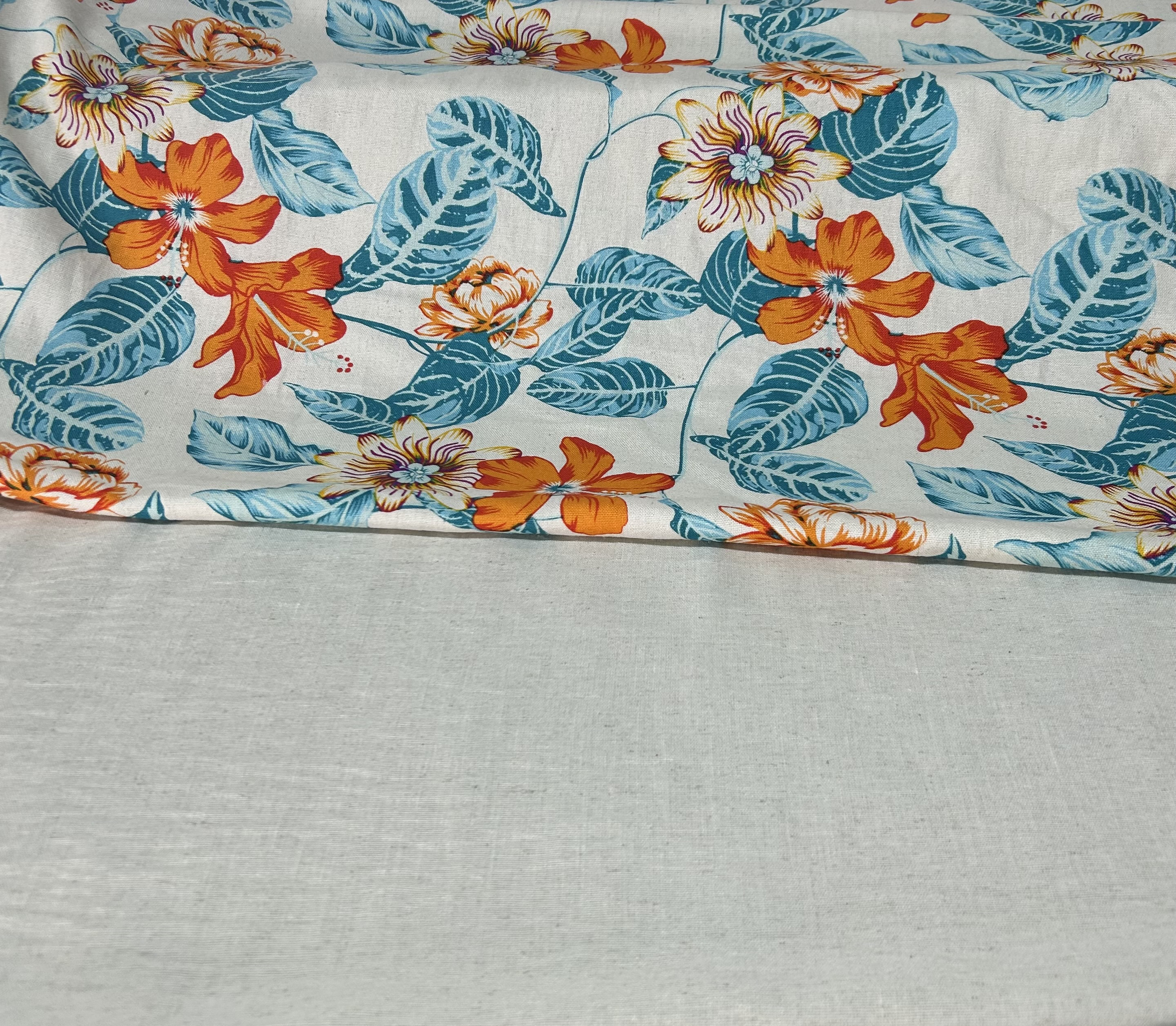 Linen Viscose - Orange/Turquoise