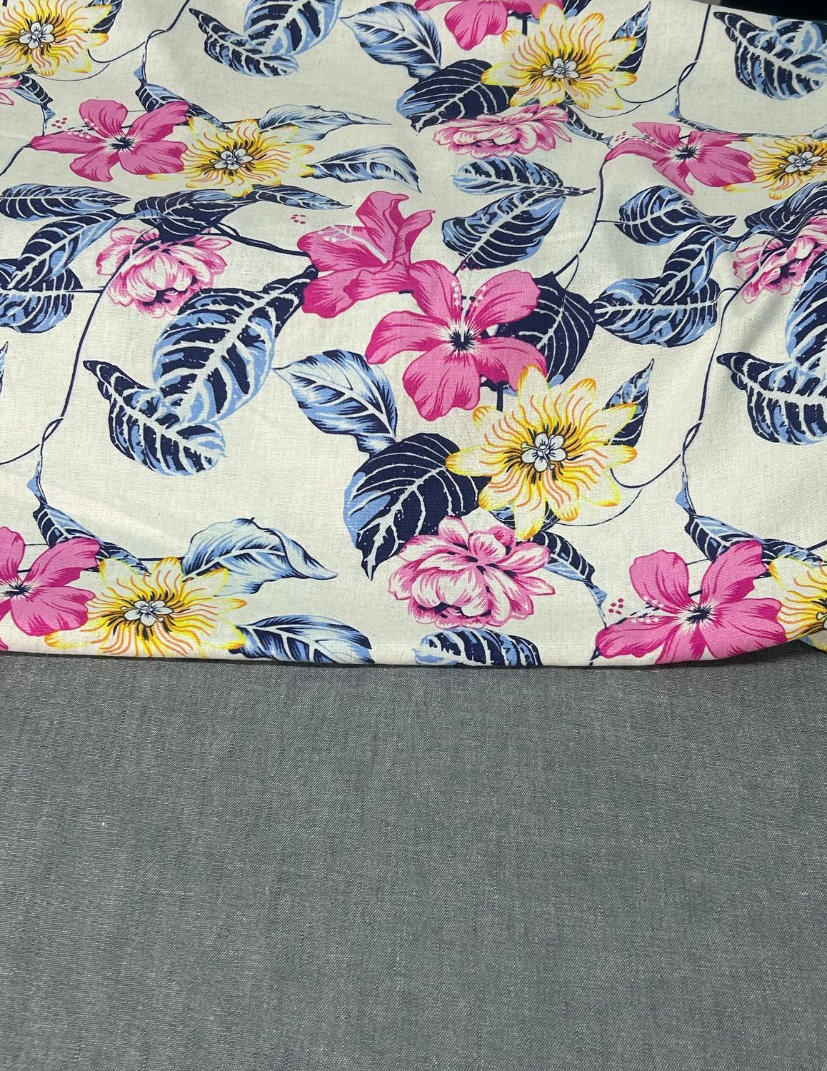 Linen Viscose Print  - Pink/Blue
