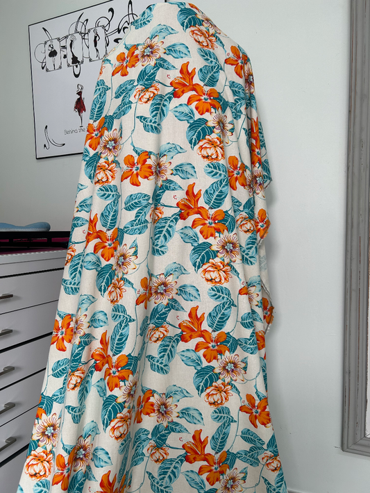 Linen Viscose - Orange/Turquoise