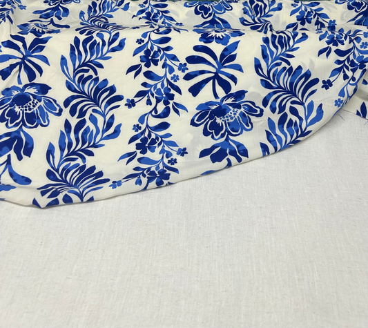 Rayon Poplin Print Blue Floral