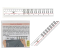 A  clear plastic ruler with gray stripes every other inch, used to measure the stretch and recovery of knit fabrics