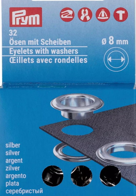 Prym Eyelets with washers refill, 8 mm, silver-coloured