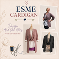 Esme Cardigan Design and Sew Along with SFD Dress Kit – three views of a knit shawl collar cardigan in dusty pink and charcoal worn by a woman and on dress forms – Sure Fit Designs