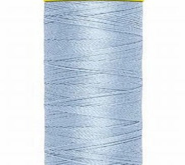 Light blue spool of Gütermann Maraflex  thread on a white background