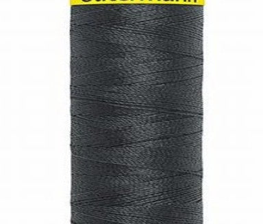 Spool of charcoal gray Gütermann Maraflex thread with a brand label on a white background