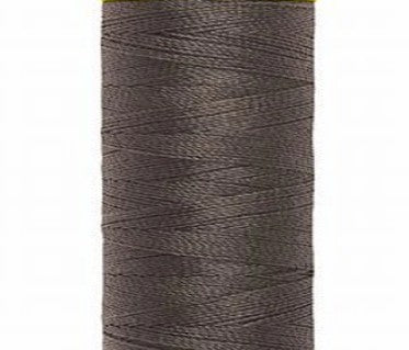 Spool of gray Gütermann Maraflex thread on a white background