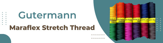Gutermann Maraflex Stretch Thread spools in various colors on a white background