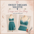 Sweet Dreams Nightie Design and Sew Along with SFD Dress Kit – teal knit nightie with white lace trim at bust and hem shown front and close-up on dress forms – Sure Fit Designs