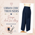 Urban Chic Trousers Design and Sew Along with SFD Pants Kit – navy wide-leg trousers with tie belt on a dress form – Sure Fit Designs
