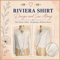 Riviera Shirt Design and Sew Along – white long-sleeve button-front shirt with chest pockets and tie hem shown on two mannequins – Sure Fit Designs online sewing class